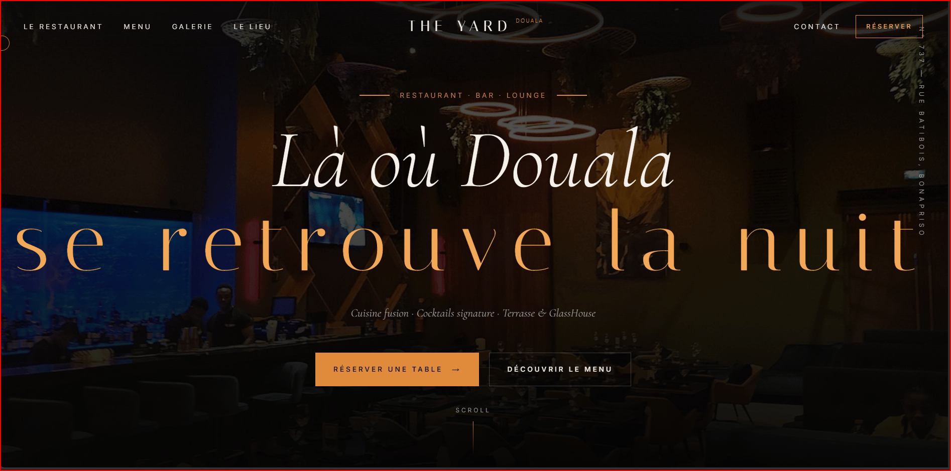 Site web The Yard — restaurant premium à Douala, créé par Krexora